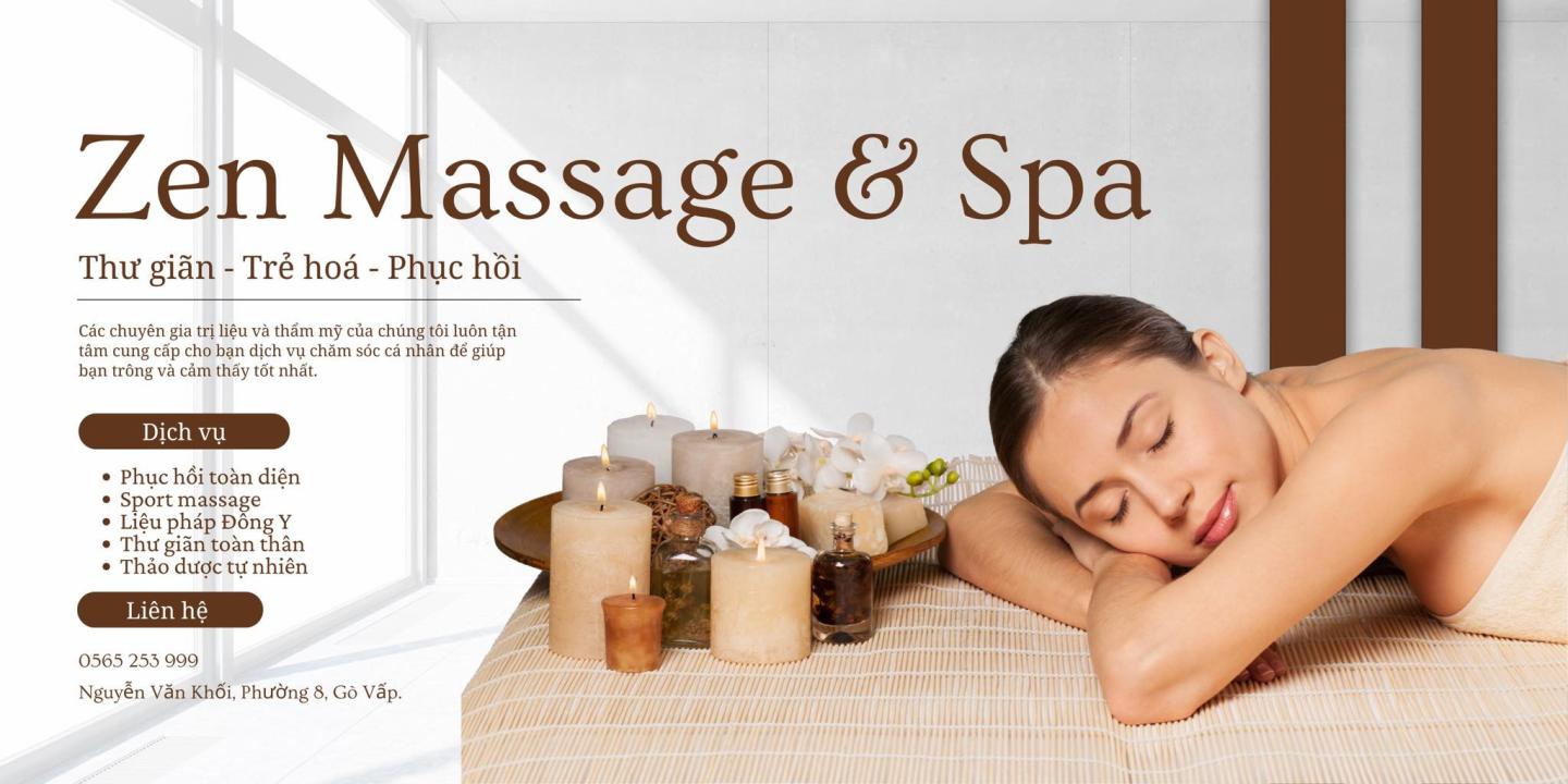 Khi cuộc sống bận rộn, những giây phút thư giãn trở nên vô cùng quý giá. Zen Massage & Wellness ra đời như một “ốc đảo” dành riêng cho những ai tìm kiếm sự sang trọng, yên tĩnh và trải nghiệm chăm sóc cơ thể hoàn hảo. Ngay từ giây phút bước vào, bạn sẽ cảm nhận được không gian thanh lịch, tinh tế, nơi mọi giác quan đều được nâng niu. Không gian & thiết kế tinh tế Zen Massage & Wellness không chỉ là một spa, mà là một tác phẩm nghệ thuật. Từng chi tiết trong thiết kế, từ ánh sáng dịu nhẹ, màu sắc hài hòa đến những chi tiết décor bằng gỗ, đá và cây xanh, đều được chăm chút để mang lại cảm giác thư thái tuyệt đối. Âm nhạc du dương, hương thơm thảo mộc tự nhiên, cùng ánh sáng ấm áp tạo nên một bầu không khí sang trọng, yên tĩnh, khiến bạn như tách biệt hoàn toàn khỏi nhịp sống hối hả bên ngoài. Ngay khi bước vào, bạn sẽ thấy từng khu vực được bố trí hợp lý: lounge chờ thoải mái, phòng massage riêng tư, phòng xông hơi hiện đại, và các khu vực thư giãn với ghế ngồi êm ái. Tất cả đều hướng tới trải nghiệm cao cấp và riêng tư, đảm bảo khách hàng cảm thấy được trân trọng từ đầu đến cuối. Dịch vụ & trải nghiệm chăm sóc cao cấp Zen Massage & Wellness cung cấp một loạt các dịch vụ massage và chăm sóc sức khỏe cao cấp: Massage thư giãn toàn thân: kỹ thuật chuyên nghiệp giúp giải tỏa căng thẳng, cải thiện tuần hoàn máu và đem lại cảm giác sảng khoái tức thì.   Massage đá nóng & tinh dầu thảo mộc: kết hợp giữa nhiệt và tinh dầu giúp xua tan mệt mỏi, làm dịu cơ bắp căng cứng.   Liệu pháp facial cao cấp: sử dụng sản phẩm chăm sóc da nhập khẩu, tái tạo làn da, giúp da mềm mịn và tươi sáng.   Trị liệu chuyên sâu: hỗ trợ giảm đau cơ, cải thiện tư thế, phù hợp cho những người thường xuyên vận động hoặc ngồi lâu.   Điểm nhấn là đội ngũ nhân viên chuyên nghiệp, được đào tạo bài bản, tinh tế trong từng động tác và luôn sẵn sàng chăm sóc khách hàng với thái độ tận tâm. Trải nghiệm tại Zen không chỉ là massage, mà là một hành trình thư giãn toàn diện, giúp cơ thể và tinh thần được cân bằng tối ưu. Tiện ích & trải nghiệm toàn diện Ngoài các dịch vụ massage, Zen Massage & Wellness còn mang đến những tiện ích cao cấp khác: Phòng xông hơi hiện đại, giúp thải độc và giải tỏa stress.   Phòng tắm thư giãn với tinh dầu và bọt sủi tự nhiên.   Lounge riêng tư để thưởng trà thảo mộc sau liệu trình, cảm nhận khoảnh khắc bình yên tuyệt đối.   Mỗi chi tiết tại Zen đều hướng tới trải nghiệm sang trọng, nơi khách hàng không chỉ được chăm sóc cơ thể mà còn được nuông chiều tinh thần. Nếu bạn đang tìm kiếm một nơi để thư giãn trọn vẹn, xua tan căng thẳng và tận hưởng dịch vụ sang trọng, Zen Massage & Wellness chính là điểm đến lý tưởng. Tại đây, từng giây phút đều được chăm chút để mang đến cảm giác đẳng cấp và thoải mái tối đa. Hãy một lần trải nghiệm Zen Massage & Wellness để tự mình cảm nhận sự khác biệt – nơi sang trọng, tinh tế và thư giãn hội tụ trong từng chi tiết. Đặt lịch ngay tại Zen Massage & Wellness để tận hưởng trải nghiệm đỉnh cao cho cơ thể và tinh thần.