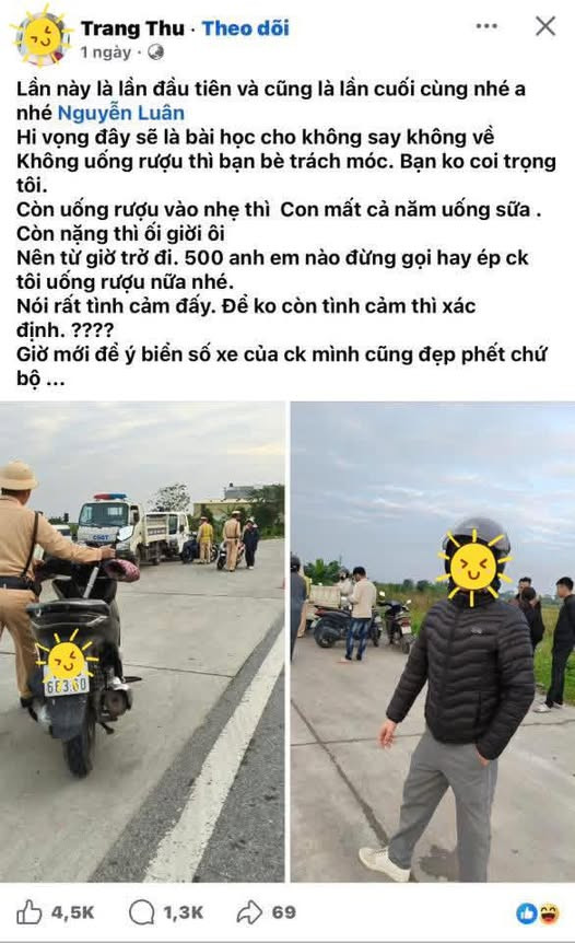 Vợ đăng ảnh khịa nhẹ bạn nhậu khi chồng bị CSGT úp sọt